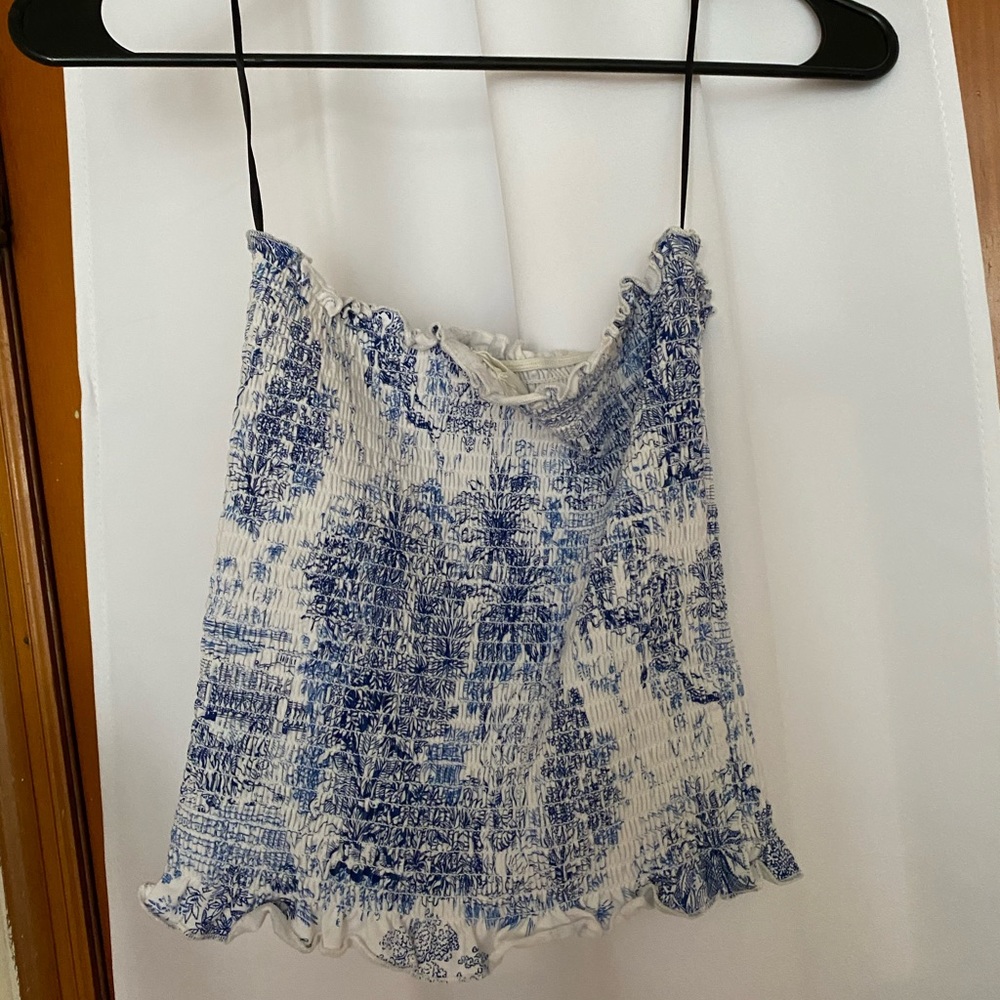 Blue and white tube top